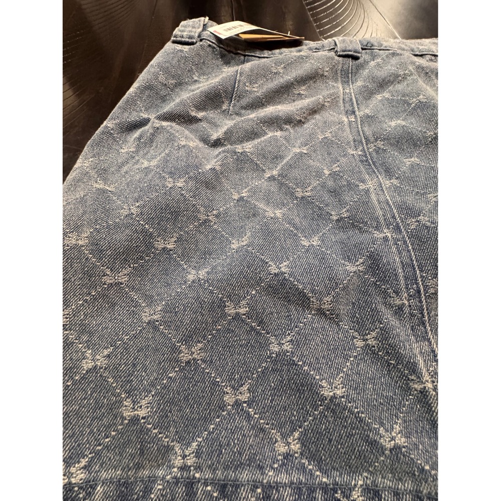Blu Pepper Women Light Wash Blue Denim Bow Jacquard Mini Skirt Size L NWT - Picture 3 of 6